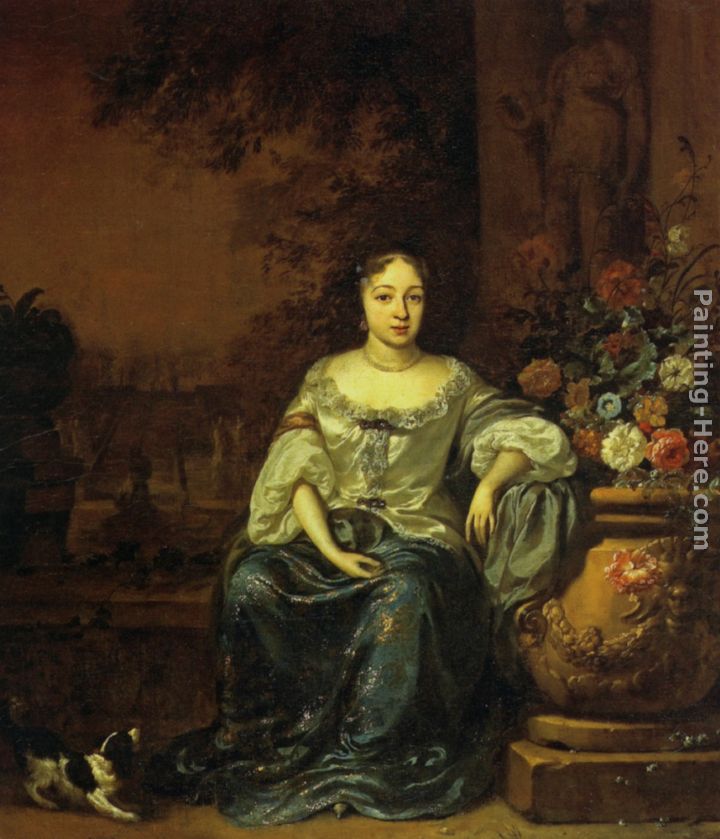 Portrait of a Lady Seated in a Garden with her Dog painting - Jan Weenix Portrait of a Lady Seated in a Garden with her Dog art painting